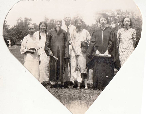 1934年俞锡璇燕京大学毕业，左起许之仙、俞锡玑、俞陛云、俞同奎、陈漪涟、俞锡瑛、俞锡璇、俞锡衡合影